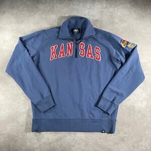 Kansas University Jayhawks Logo Patch Blue Soft Cozy Quarter Zip Sweater